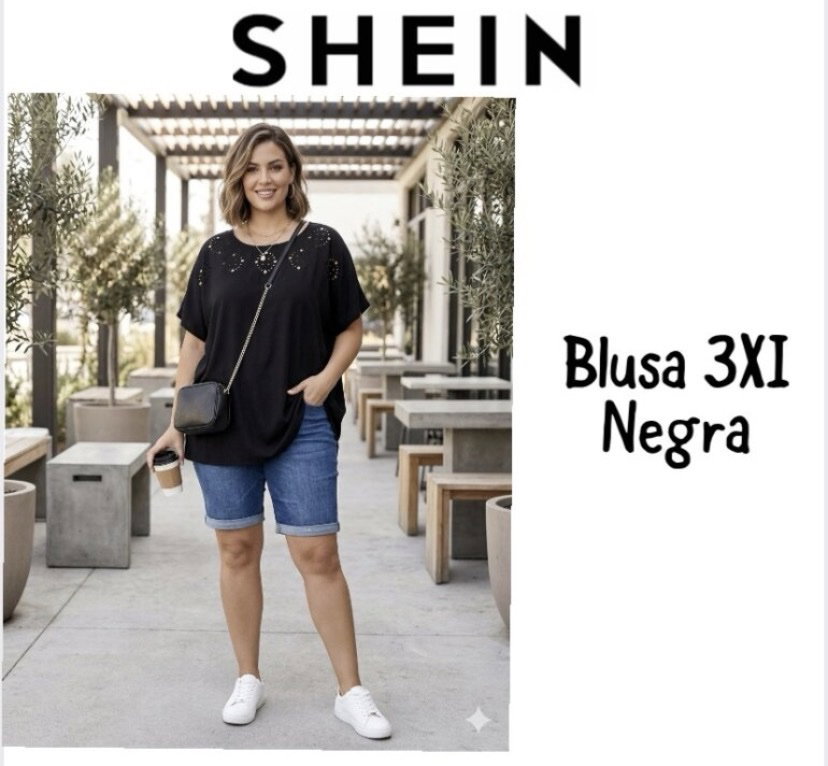 Blusa SHEIN 3XI Negra en Excelente Estado