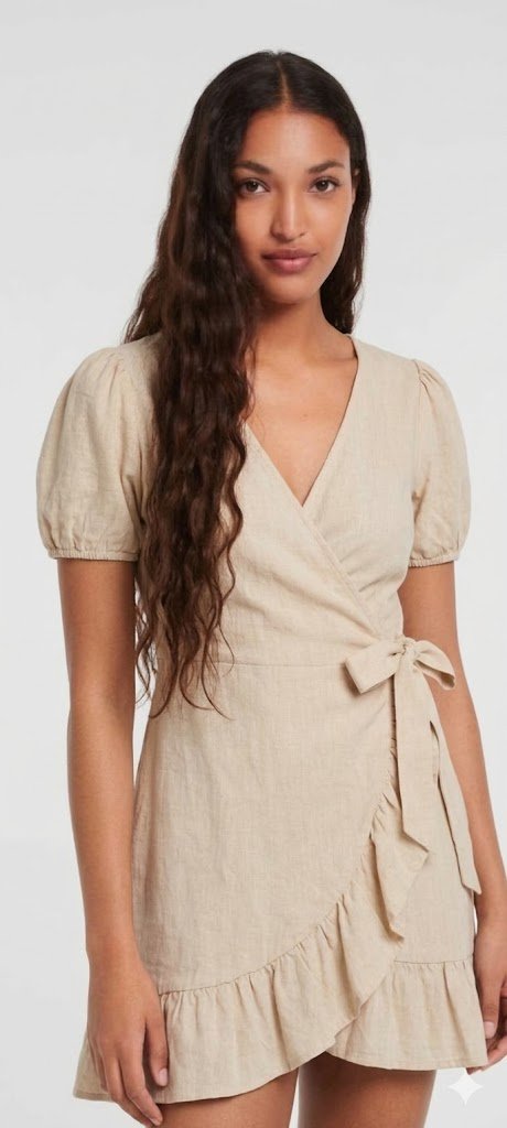 Vestido Beige Cruzado Bershka Talla S