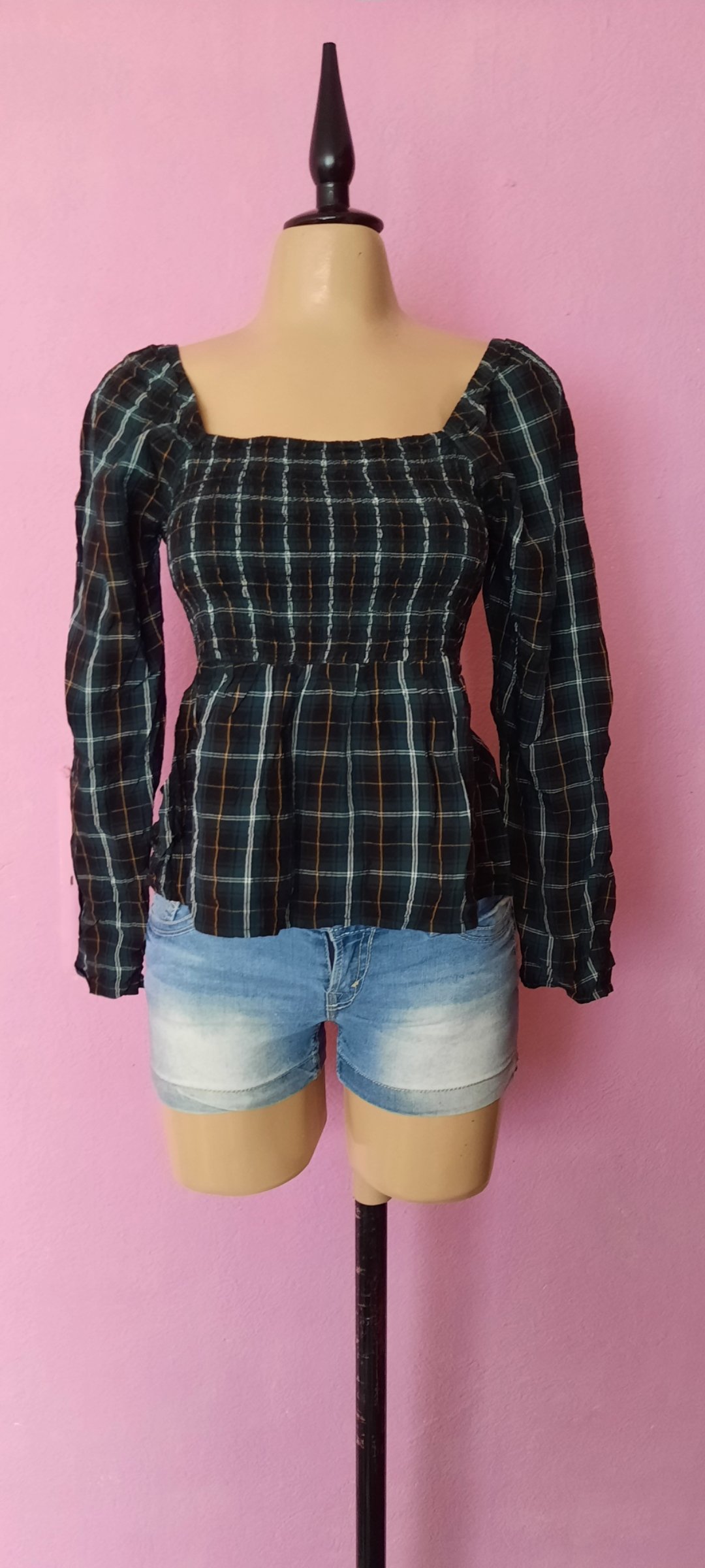 Blusa de Manga Larga Old Navy Estampado de Cuadros Talla M