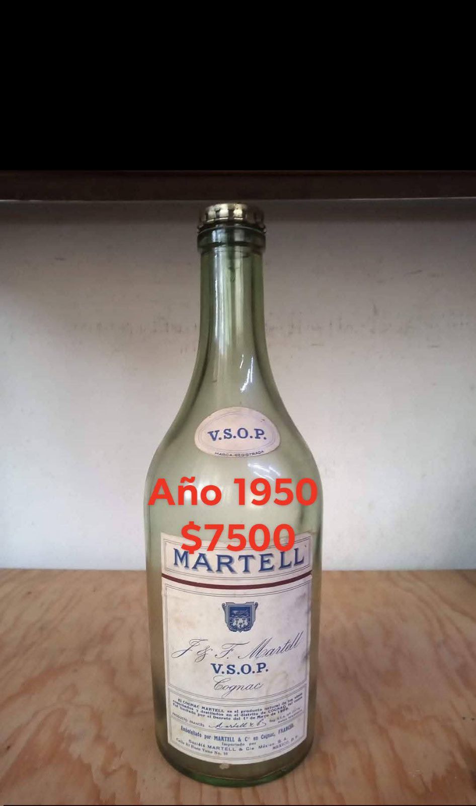 Botella de Cognac Martell V.S.O.P. Año 1950