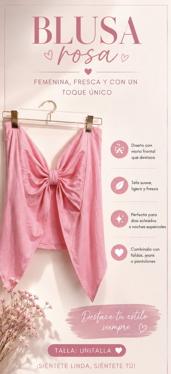 Blusa rosa femenina, fresca y con un toque único