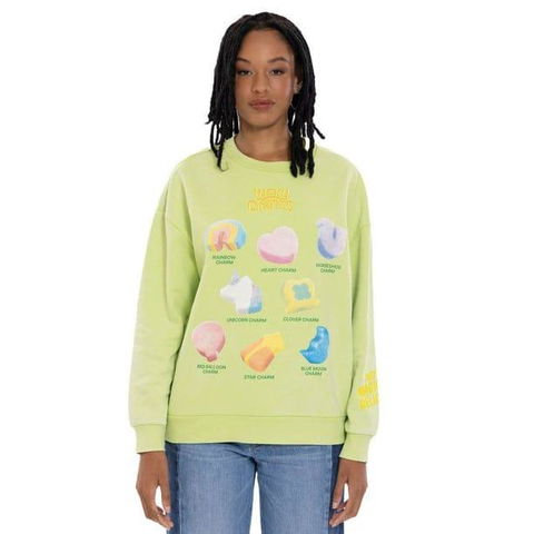 Sudadera Lucky Charms Mujer Verde Lima Fleece Relaxed Fit Estampada