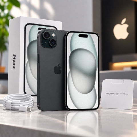 iPhone 15 Negro 128 GB con accesorios y detalles visibles