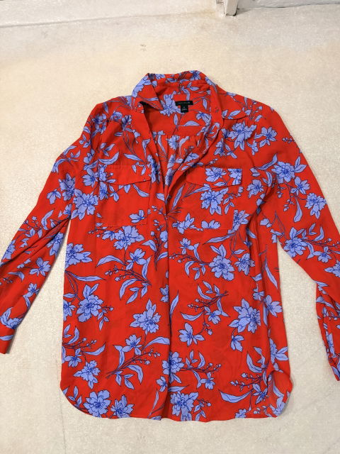Blusa Ann Taylor XS Color Rojo con Flores Azules