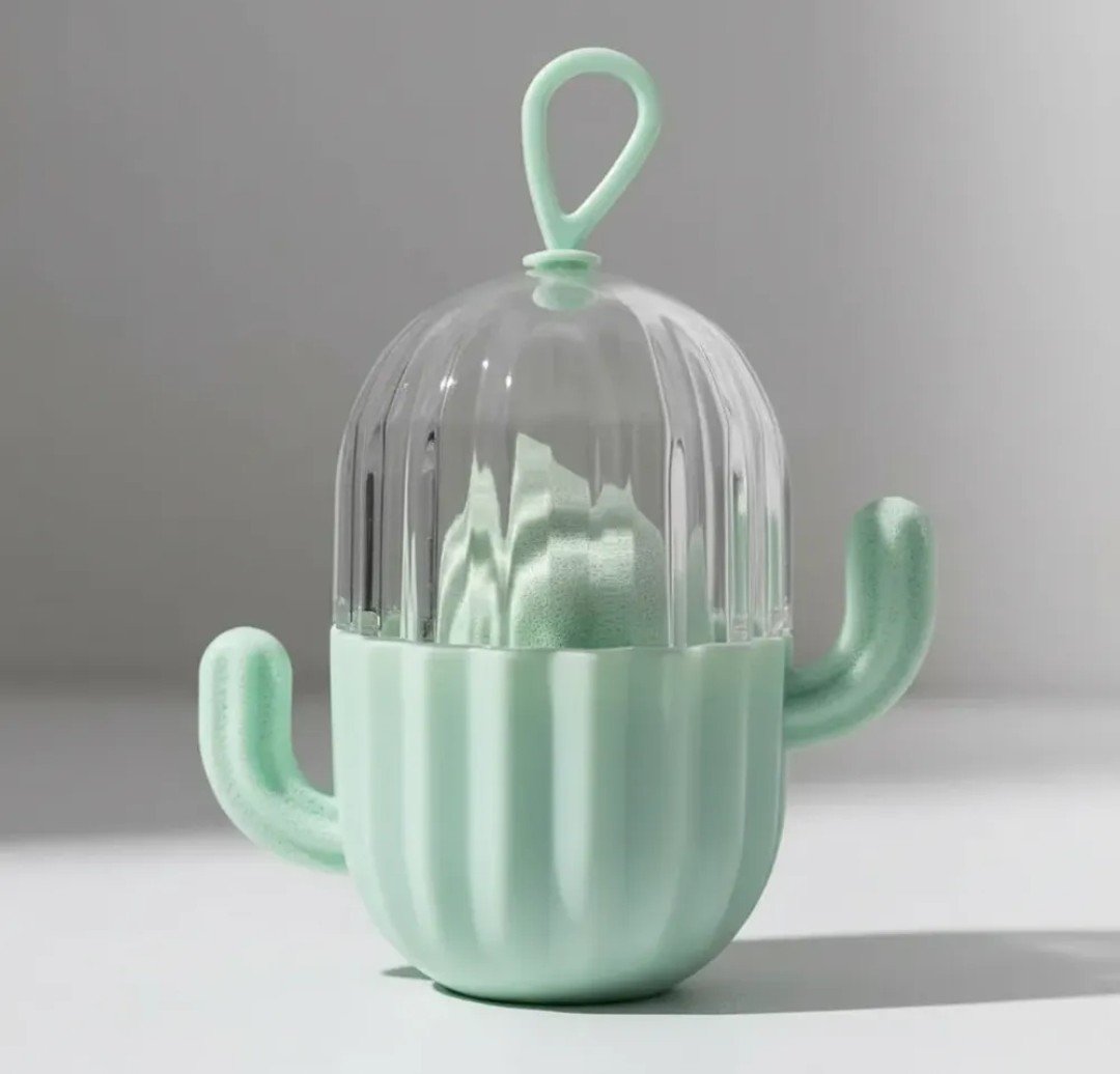 Esponja para maquillaje - Estuche en forma de cactus Verde
