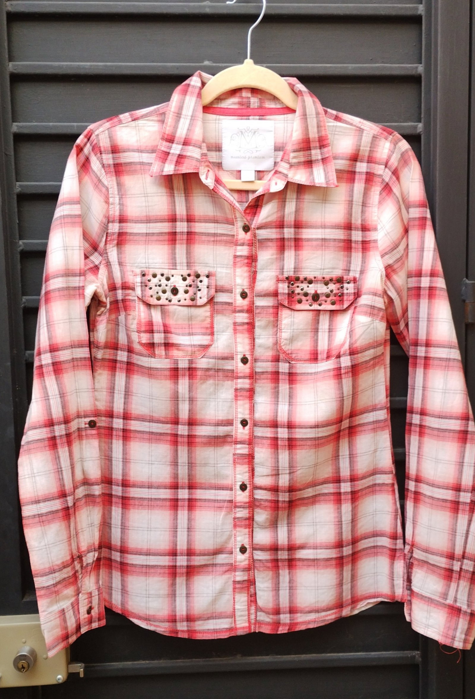 Camisa Vaquera de Cuadros con Detalles de Studs - Talla S