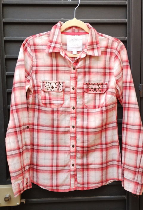 Camisa Vaquera de Cuadros con Detalles de Studs - Talla S