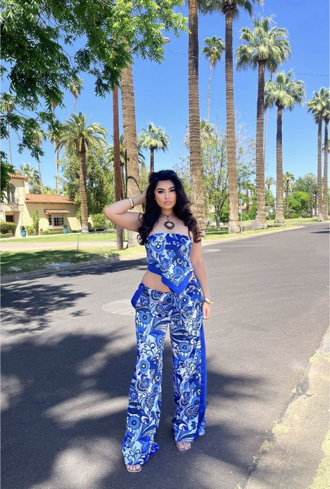 Conjunto azul floral ligero - XL