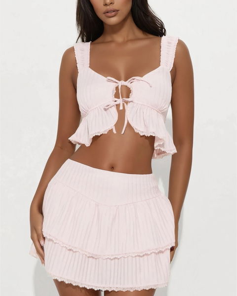 Conjunto Crop Top y Falda Rosa Talla L Nuevo