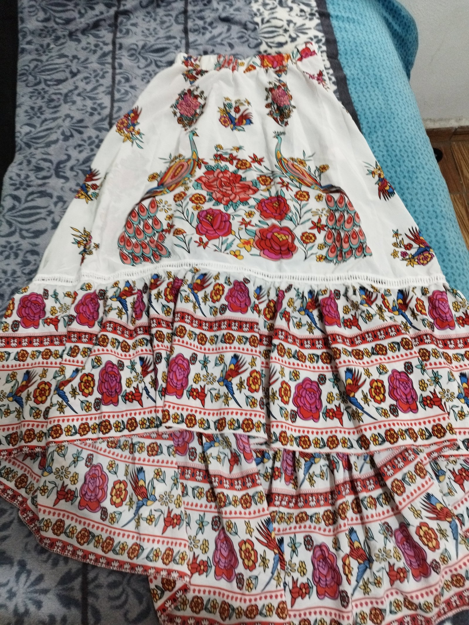 Falda Midi Flores Colorida - Como Nueva