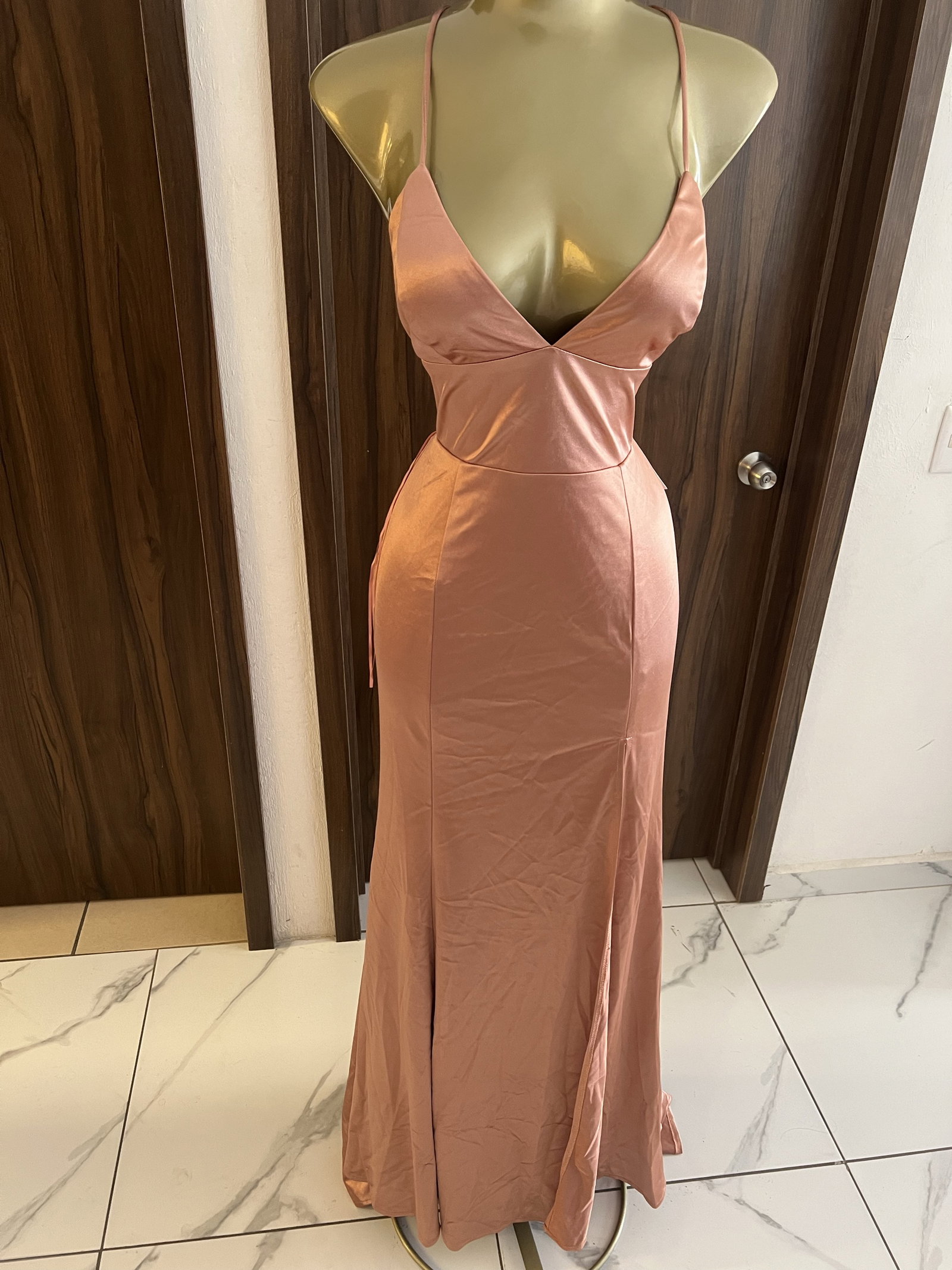 Vestido de tela satinado en tonos azul y rosa - Talla L, M y S