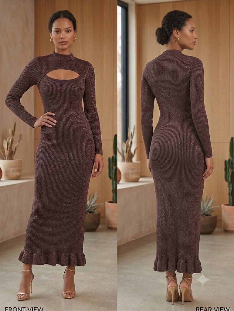 Vestido largo de punto con corte en el pecho