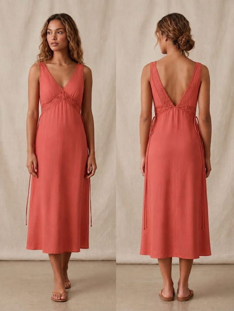 Vestido largo de verano color terracota