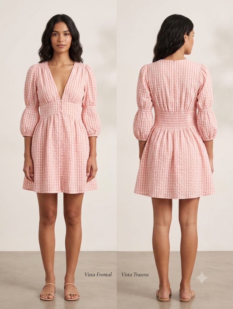 Vestido corto de mujer con estampado a cuadros
