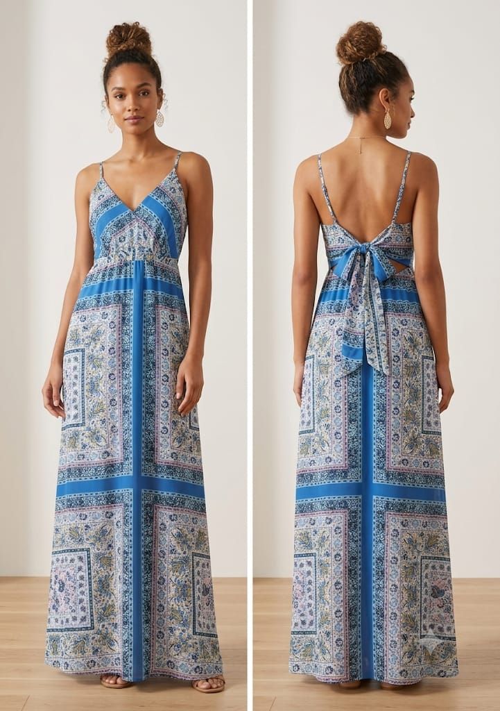 Vestido largo de verano con estampado azul
