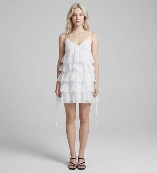 Vestido blanco de tirantes con volantes