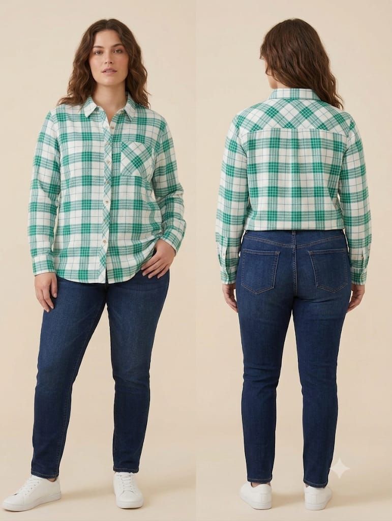 Camisa de cuadros verde y blanca de mujer