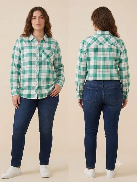 Camisa de cuadros verde y blanca de mujer