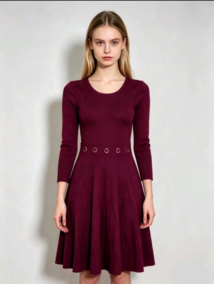 Vestido de manga larga color burdeos