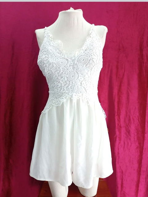 Jump Suit Blanco Talla Grande con Encaje