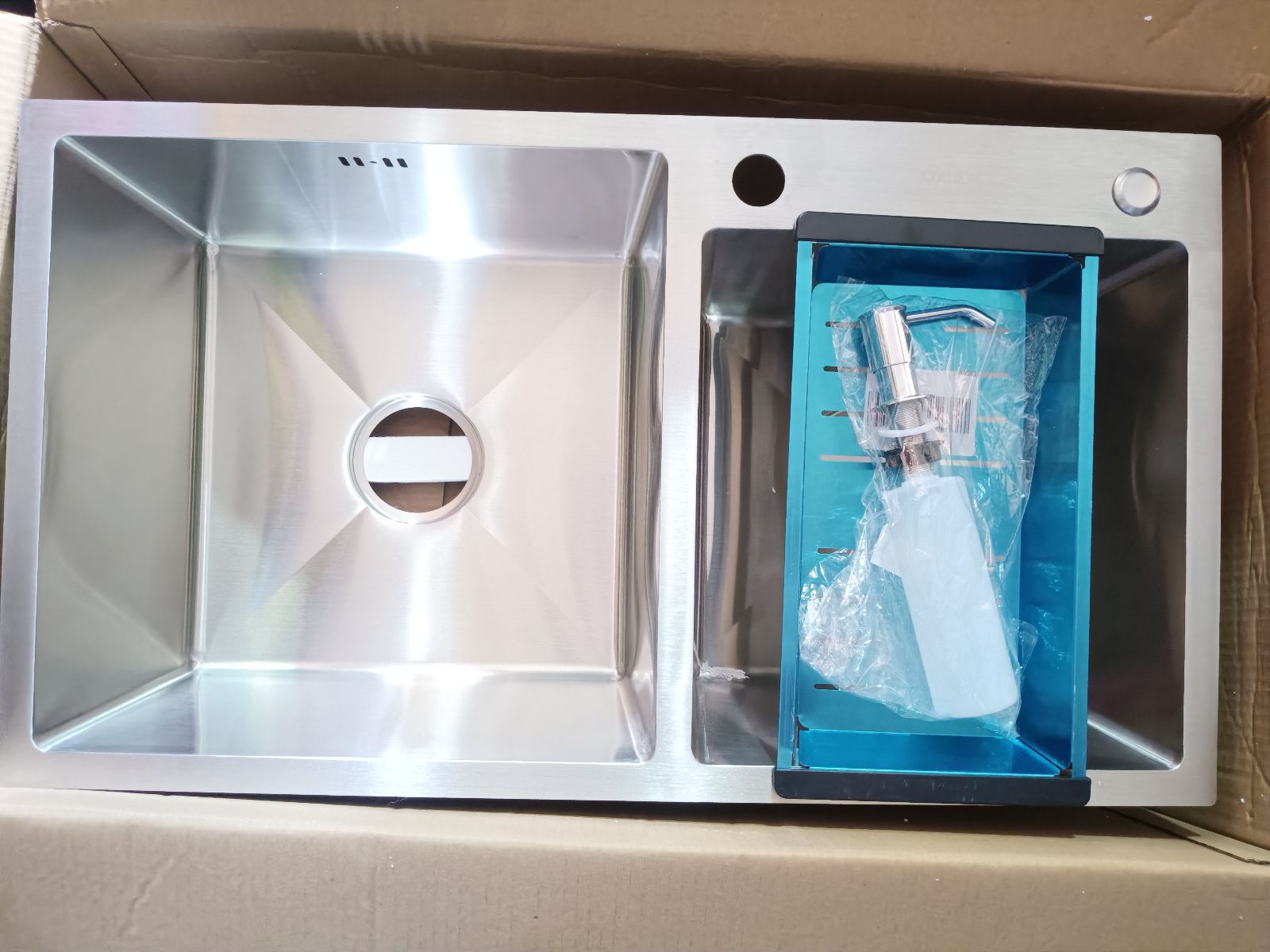 TARJA DOS TINAS ACERO INOX CON MONOMANDO 