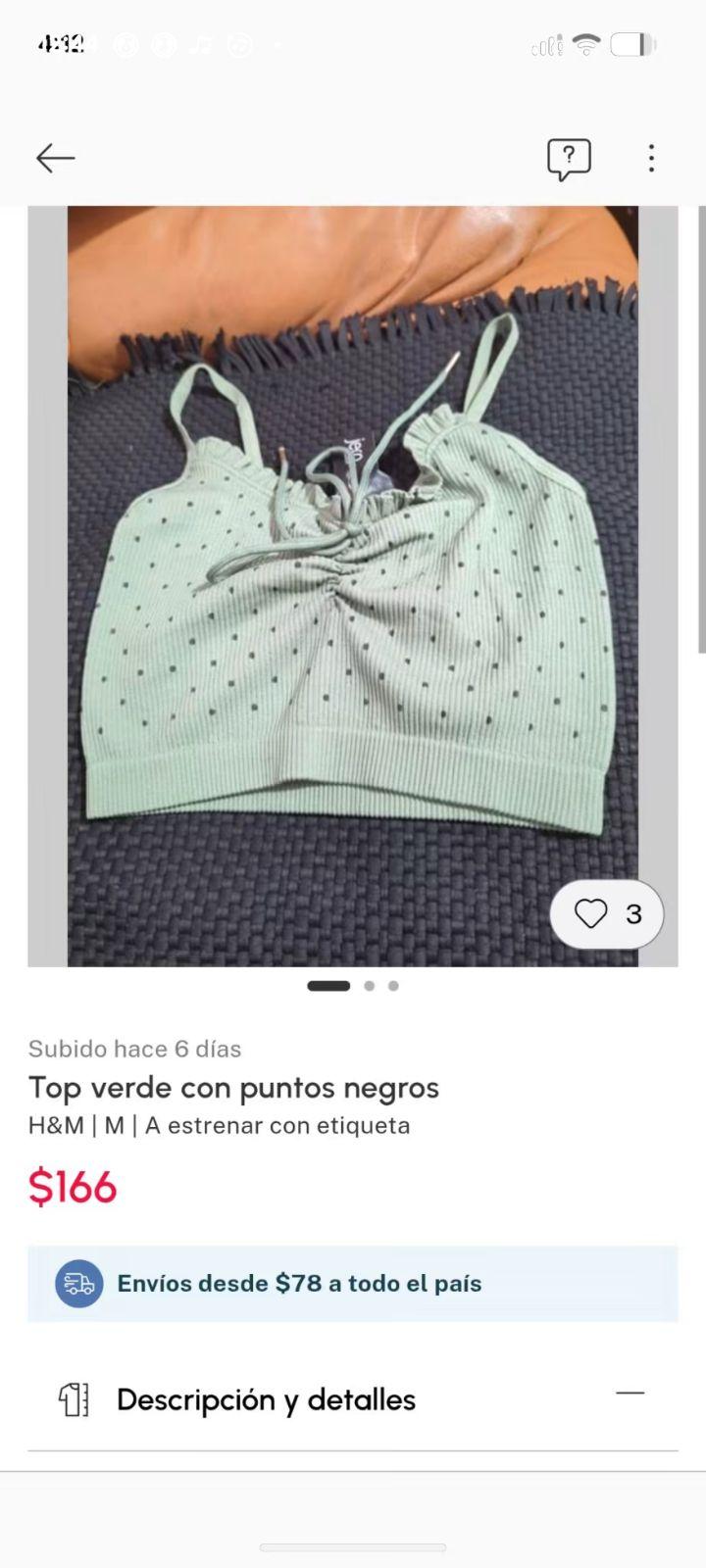 Top deportivo verde con puntitos negros tipo HM 