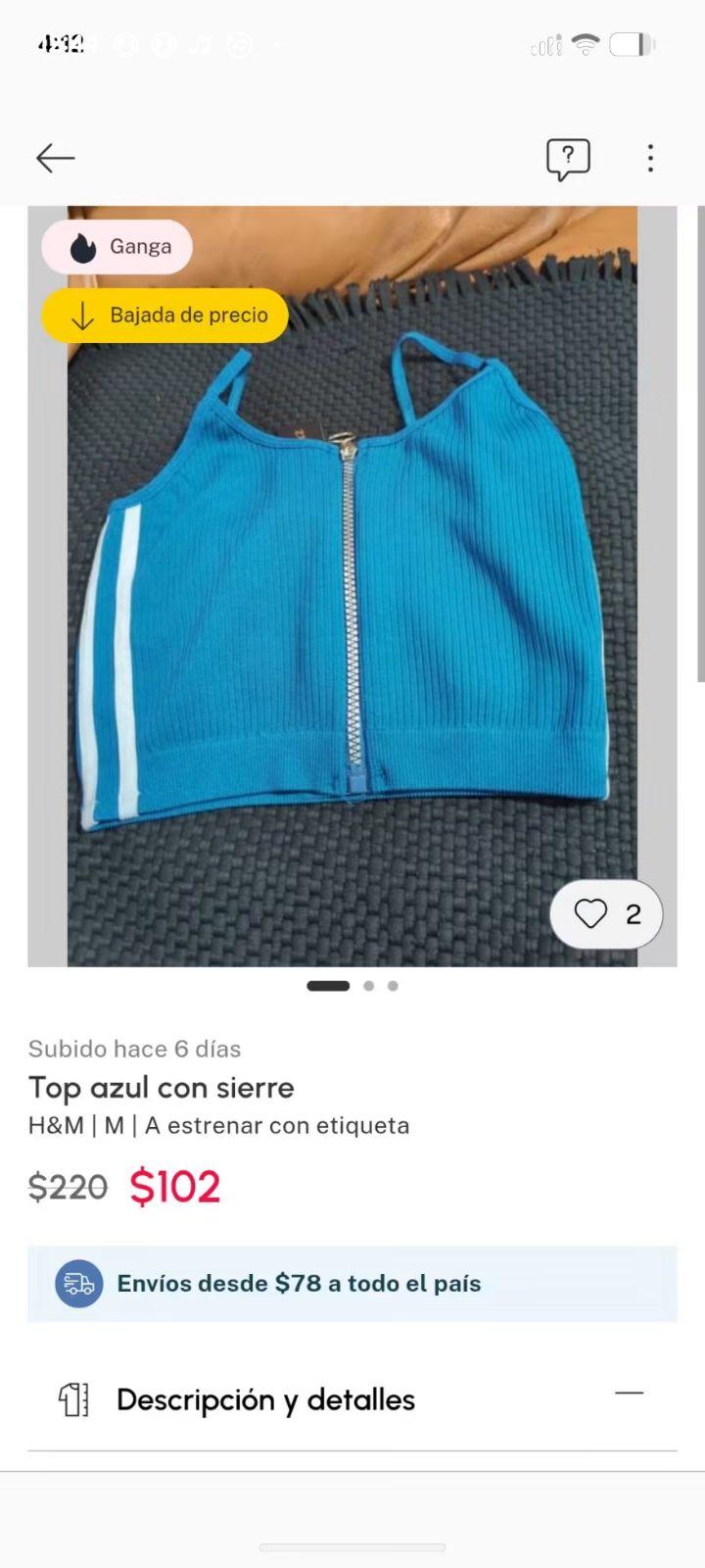 Top deportivo azul con sierre tipo HM