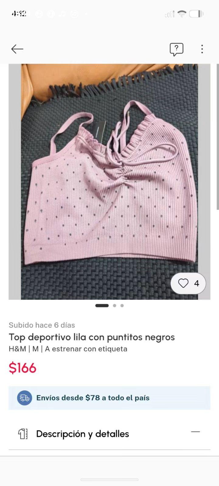 Top deportivo lila con puntitos negros H&M