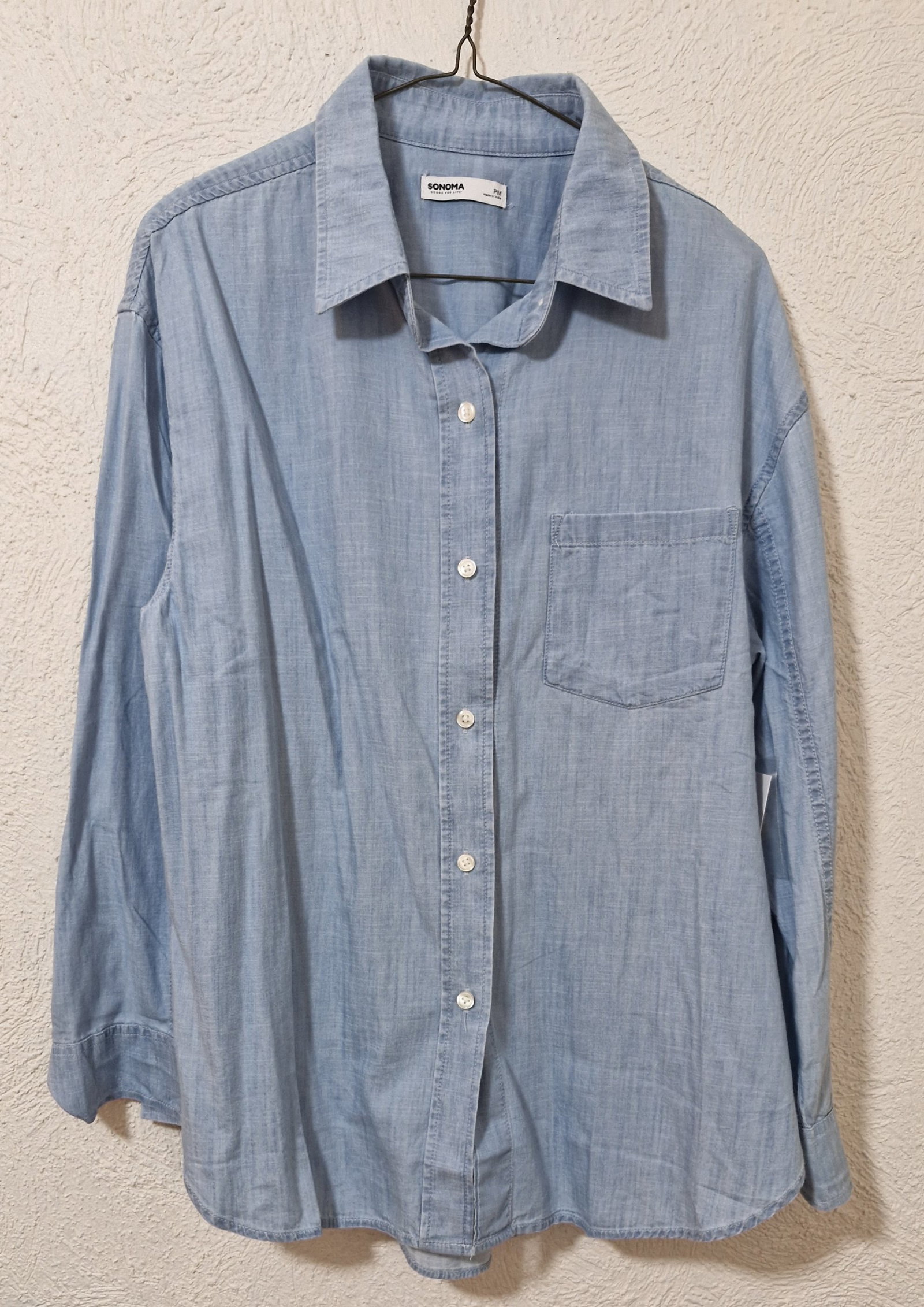 Camisa de Mezclilla de Mujer, Manga Larga, Talla S, Color Azul Cielo, Nueva con Etiqueta