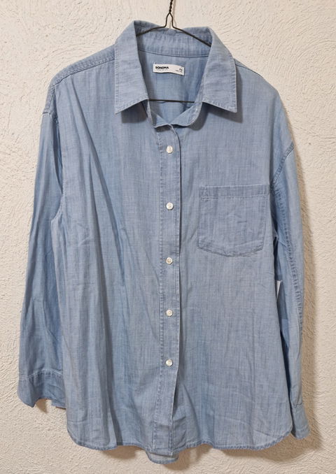 Camisa de Mezclilla de Mujer, Manga Larga, Talla S, Color Azul Cielo, Nueva con Etiqueta