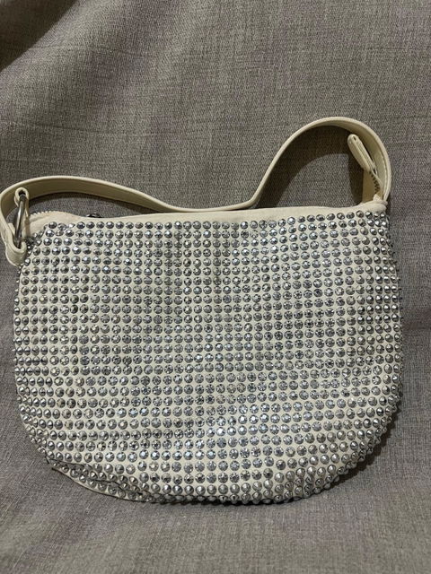 Bolsa de mano de piedra tipo brillo plateada