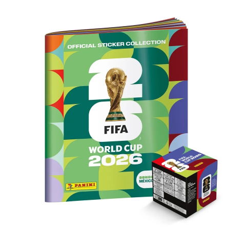 Caja con 100 sobres de estampas PANINI FIFA WORLD CUP 2026 + Álbum pasta blanda