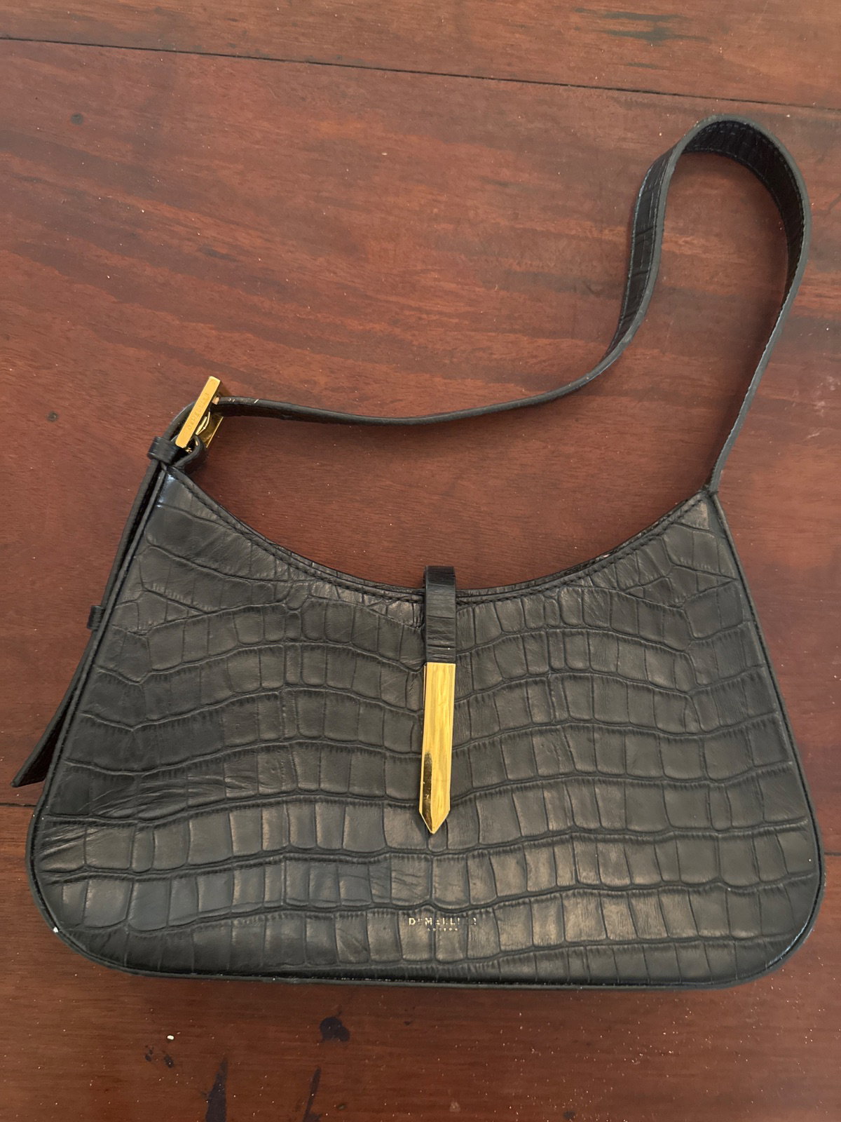 DeMellier Black Croc-Embossed Leather Shoulder Bag