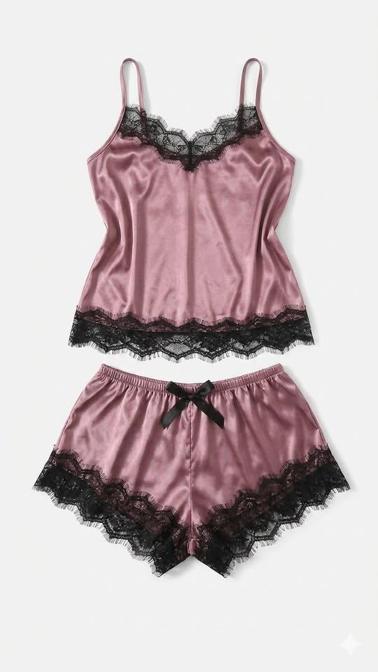 Conjunto de pijama de encaje de satén para mujer 