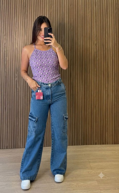 Top lila estampado como nuevo