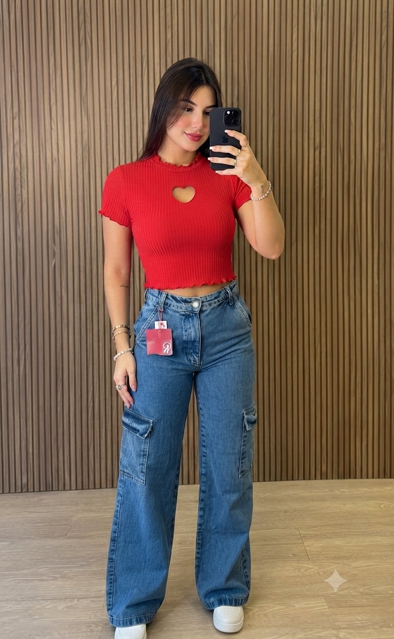 Top corto rojo con corazón