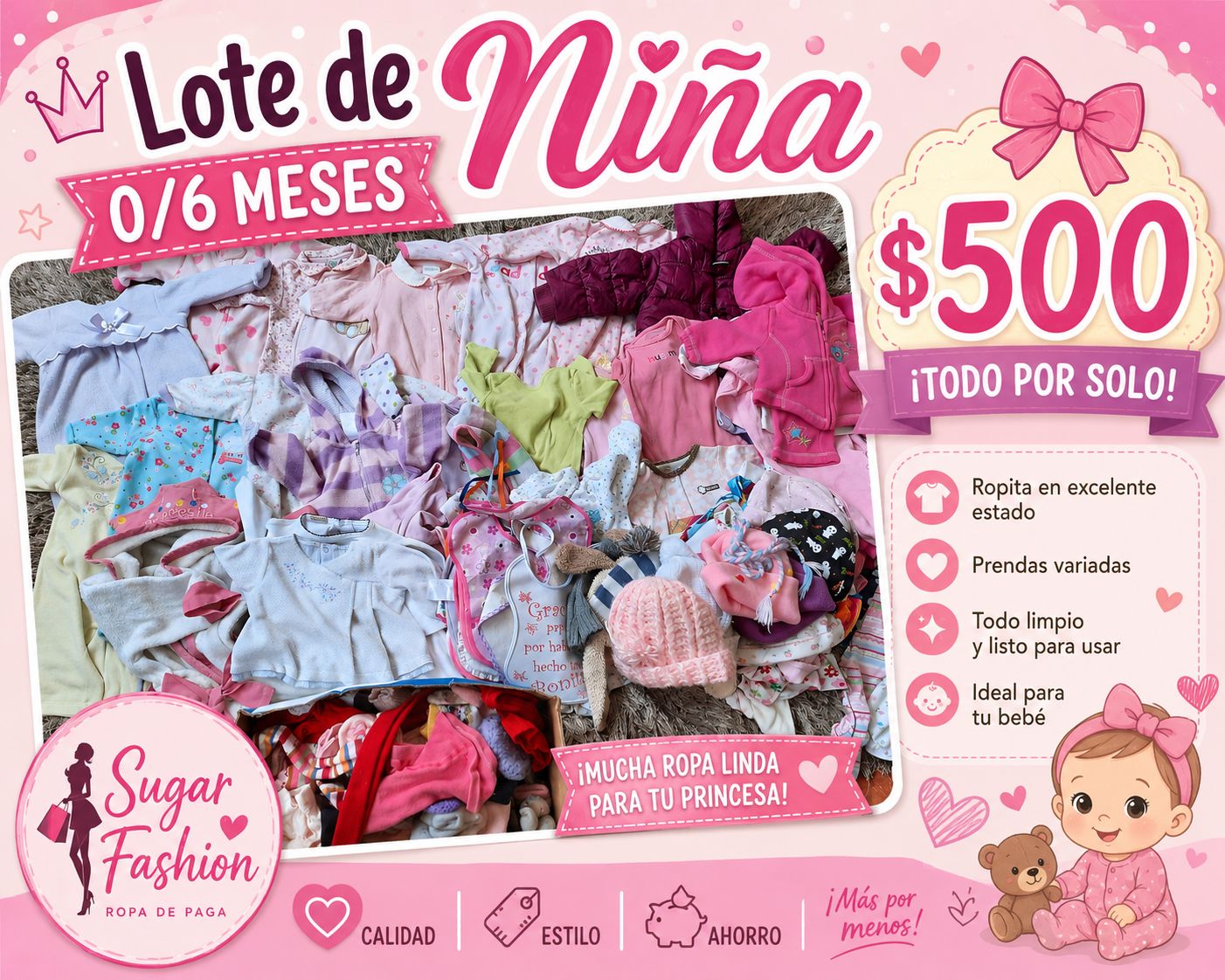 Lote de ropa y accesorios para bebé de 0 a 6 meses