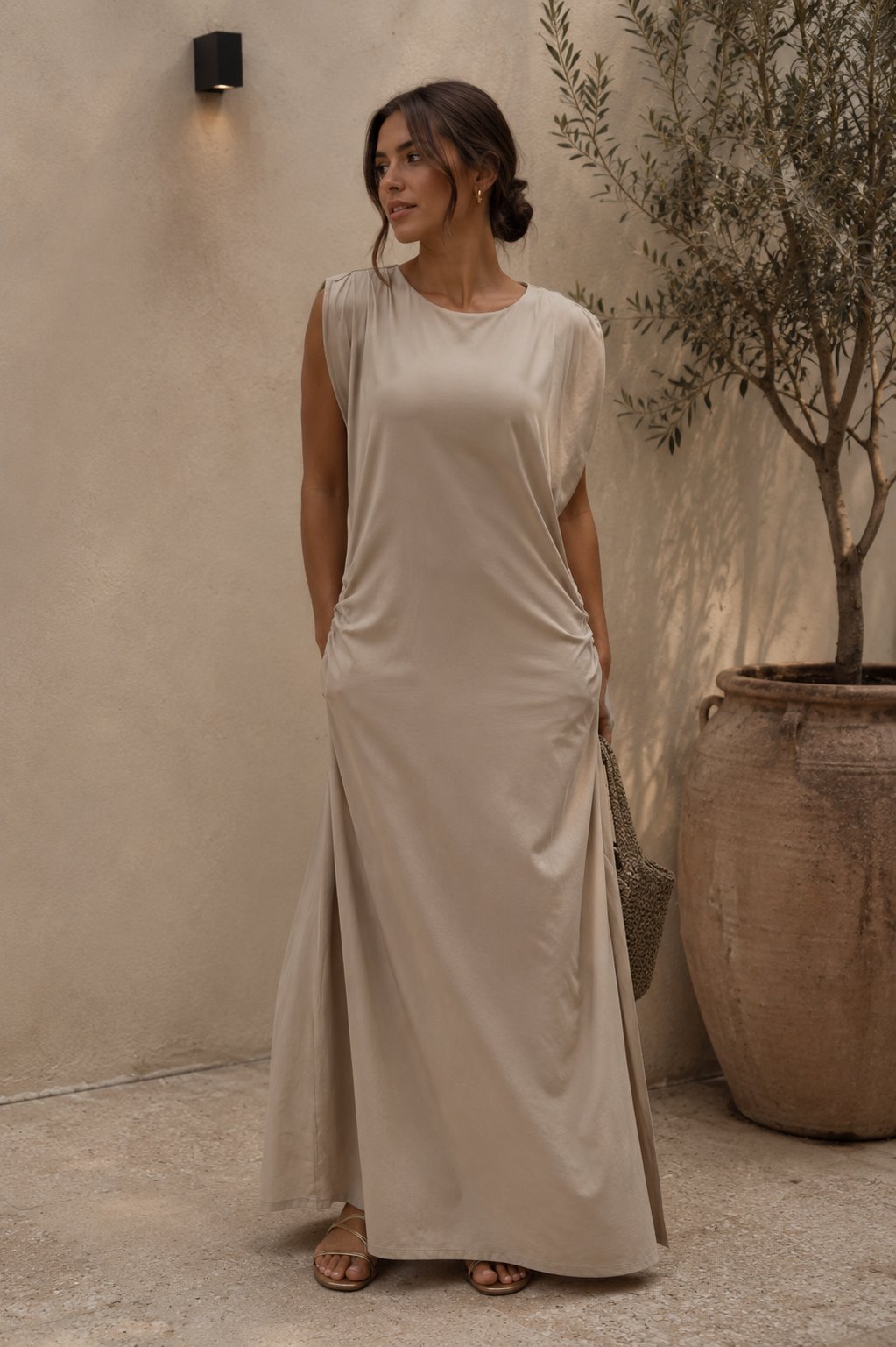 Vestido Midi de Punto H&M Nuevo con Etiqueta Talla M Color Beig