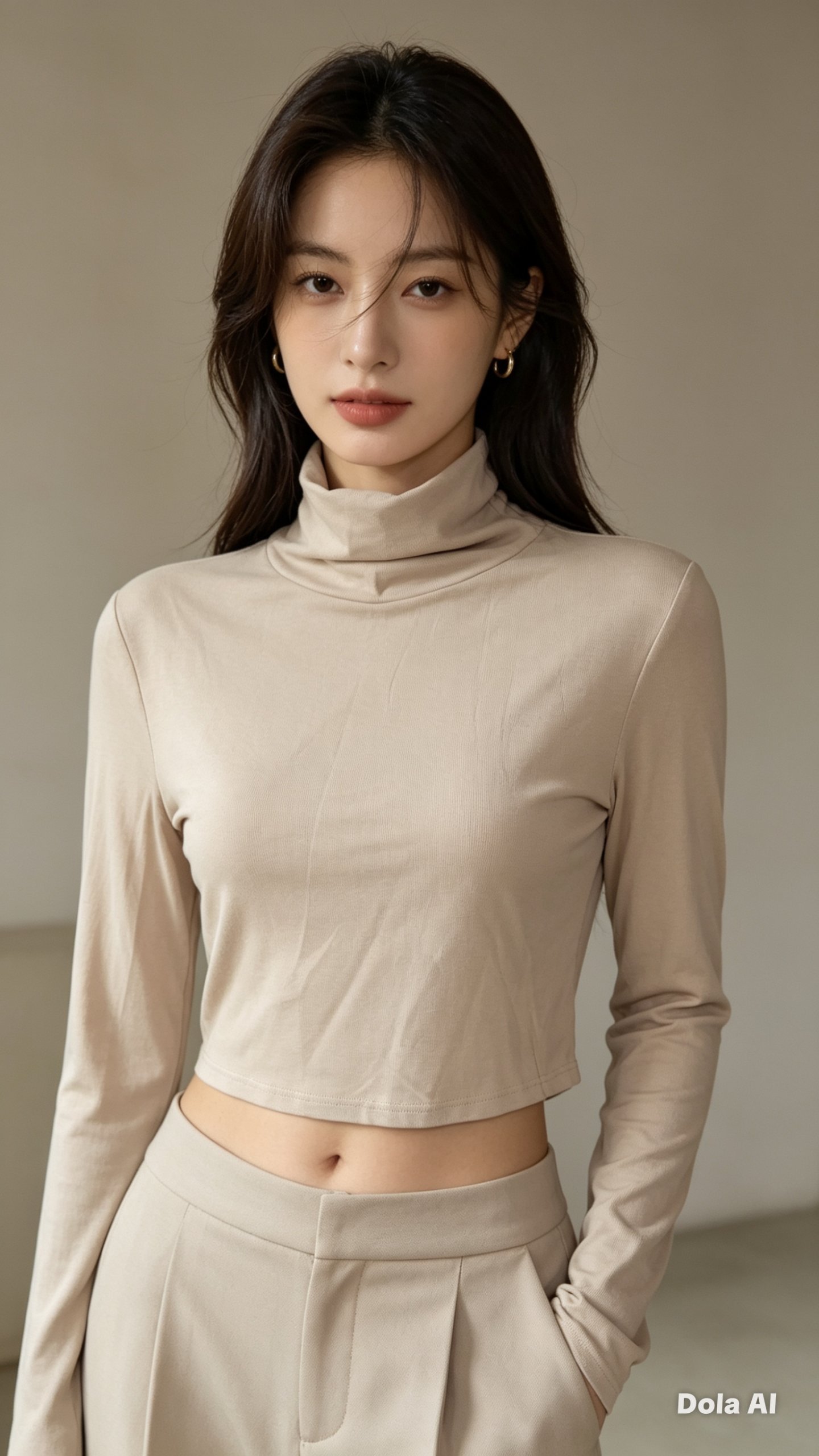 Crop Top Manga Larga Beige Bershka Talla S