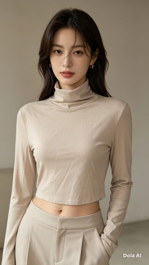 Crop Top Manga Larga Beige Bershka Talla S