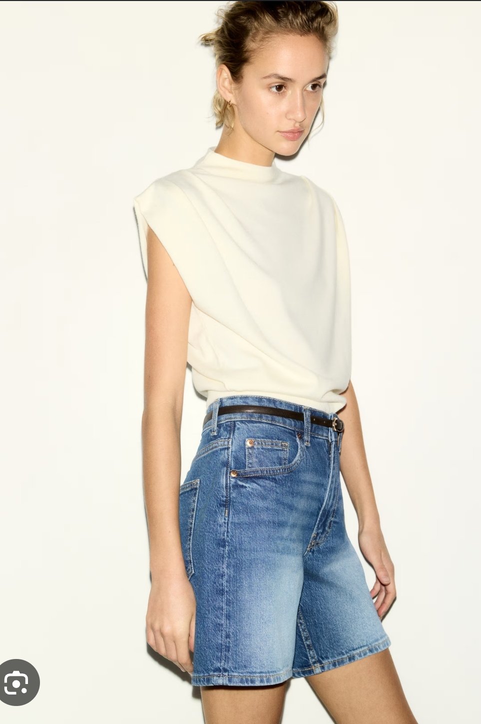 Top largo drapeado H&M color beige talla M