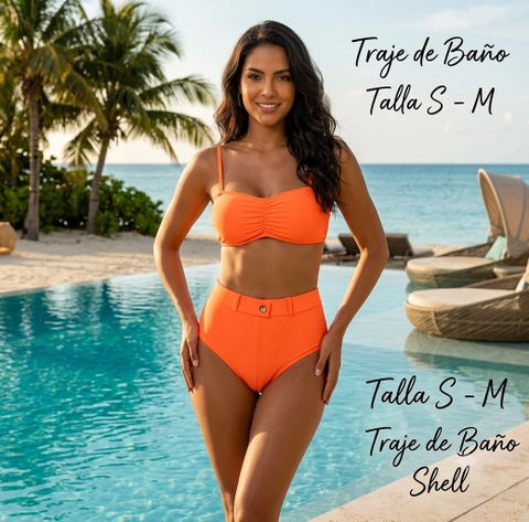 Traje de baño 2 piezas nuevo color naranja talla S - M