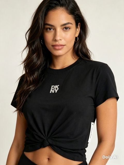 Camiseta DKNY de Algodón con Pedrería Talla M