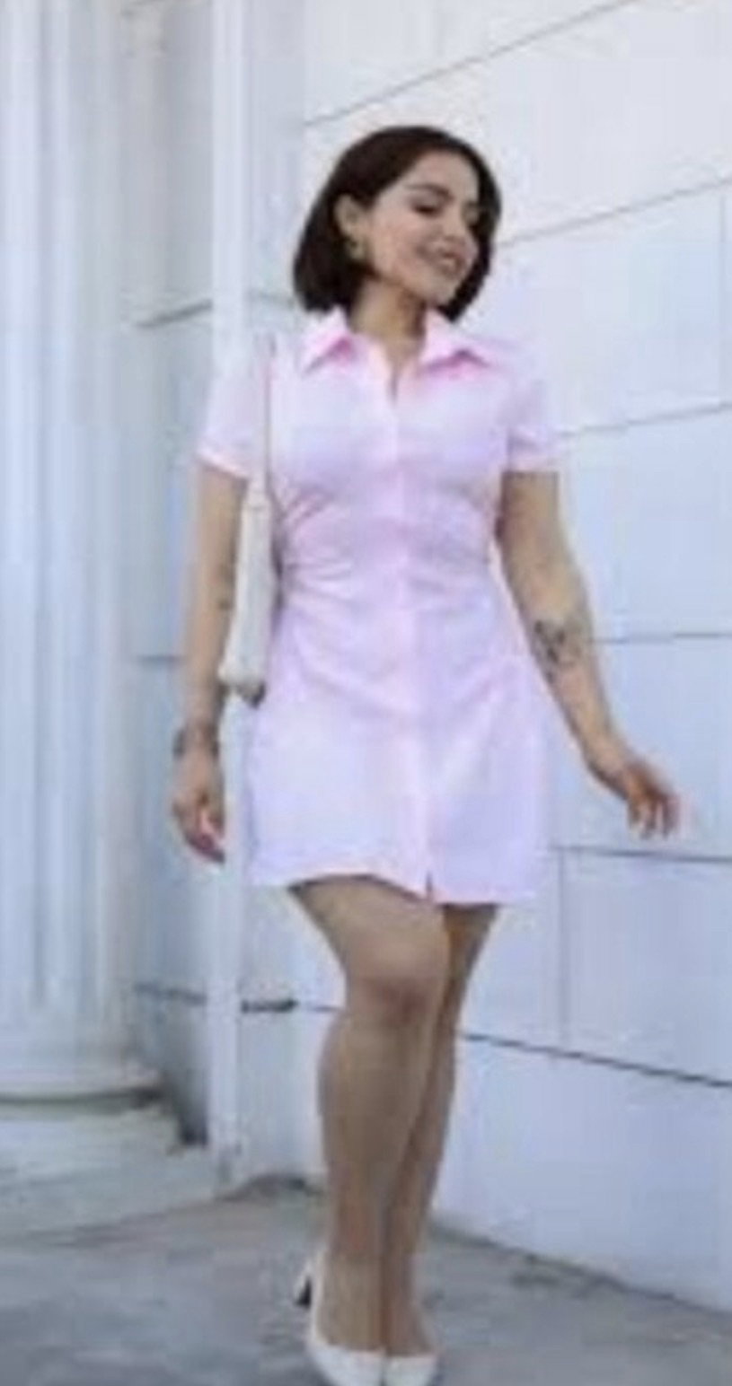Vestido camisero corto SHEIN rosa con rayas blancas talla M
