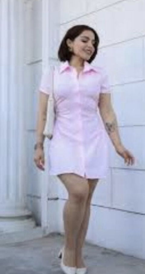 Vestido camisero corto SHEIN rosa con rayas blancas talla M