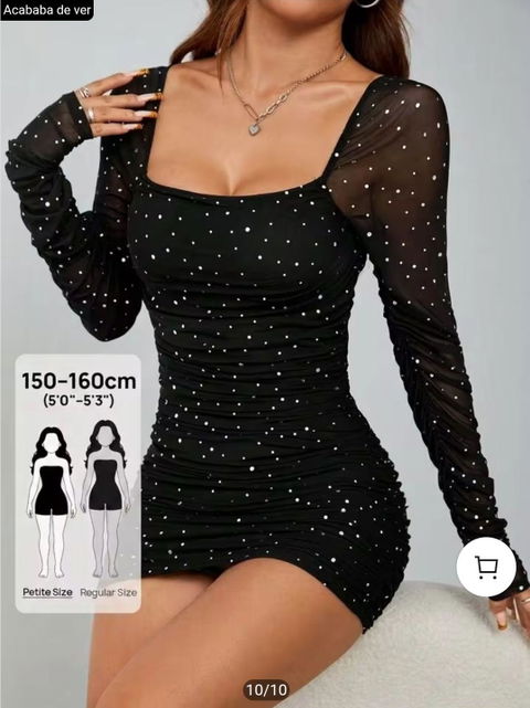 Vestido plisado negro de lentejuela marca Shein talla M