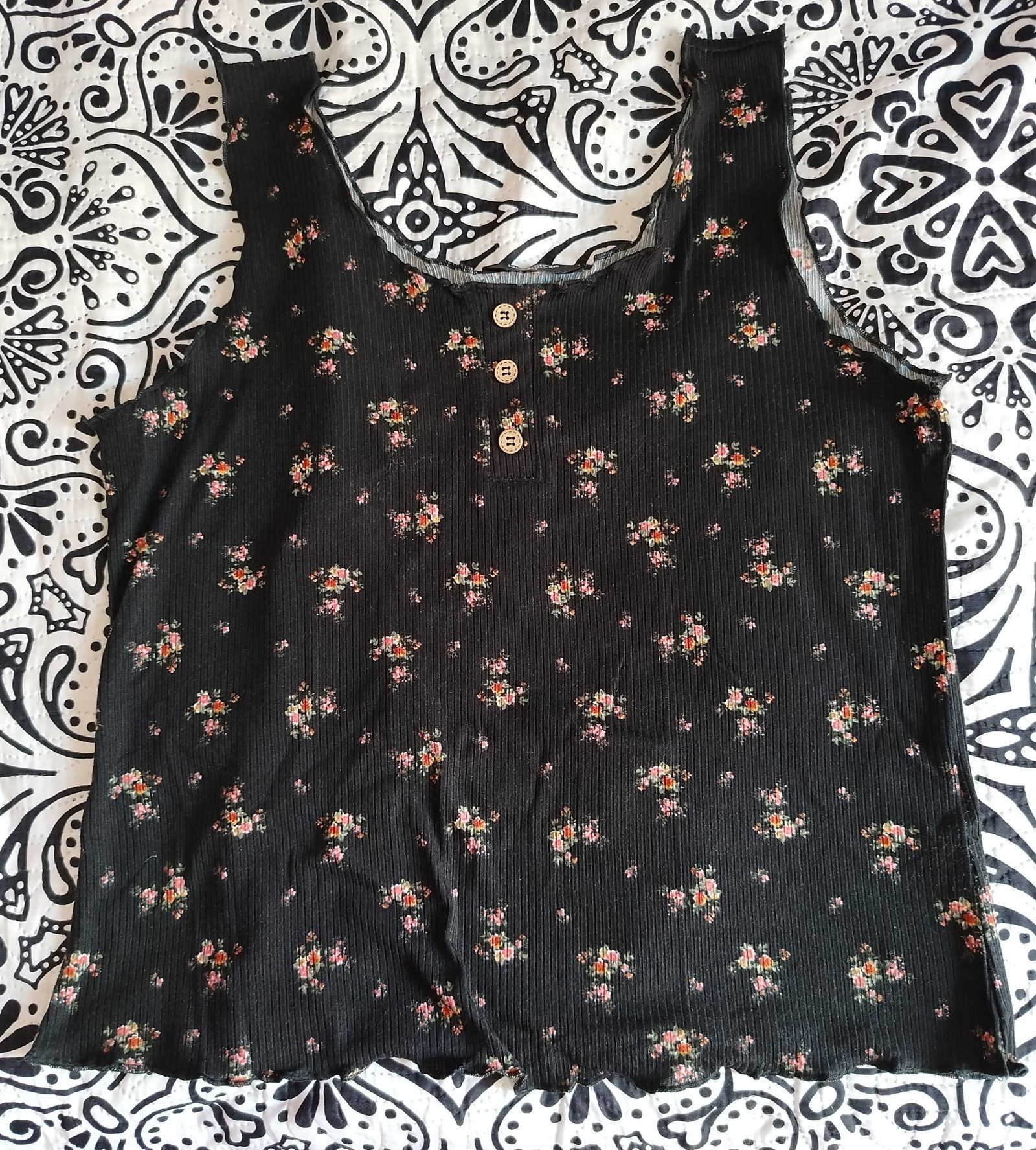Blusa negra elegante de tirantes talla XL con flores