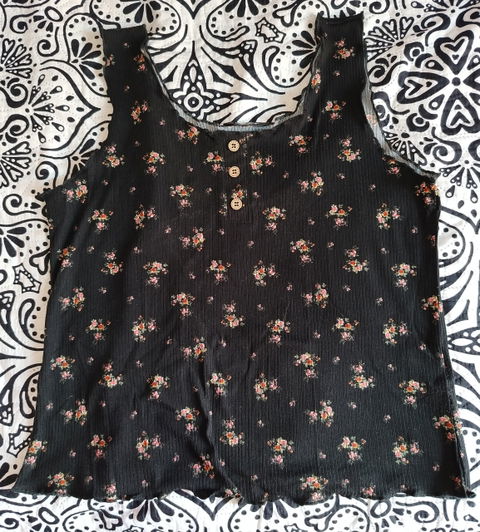 Blusa negra elegante de tirantes talla XL con flores