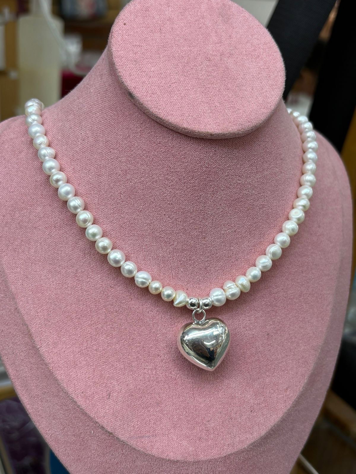 Collar de Perlas Cultivadas con Corazón de Plata 925 - 45cm + Extensión 5cm