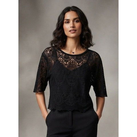 Blusa de Encaje Negro Elegante